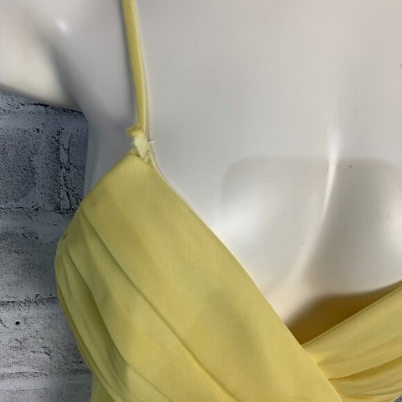 Vintage Babydoll Sheer Yellow Chiffon Handkerchief Asymmetrical Hem Midi Dress - Picture 9 of 13